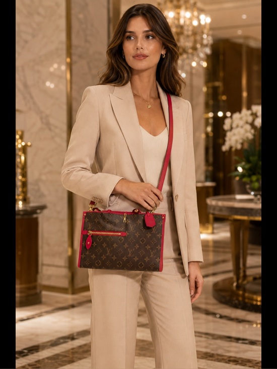Louis Vuitton Handbags - Louis Vuitton Monogram Satchel with Red Trim and Strap
